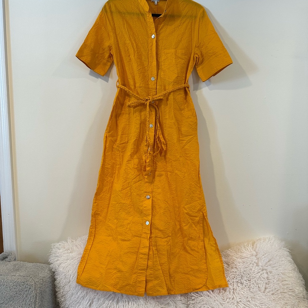 Chic Mustard Button-Front Midi Dress